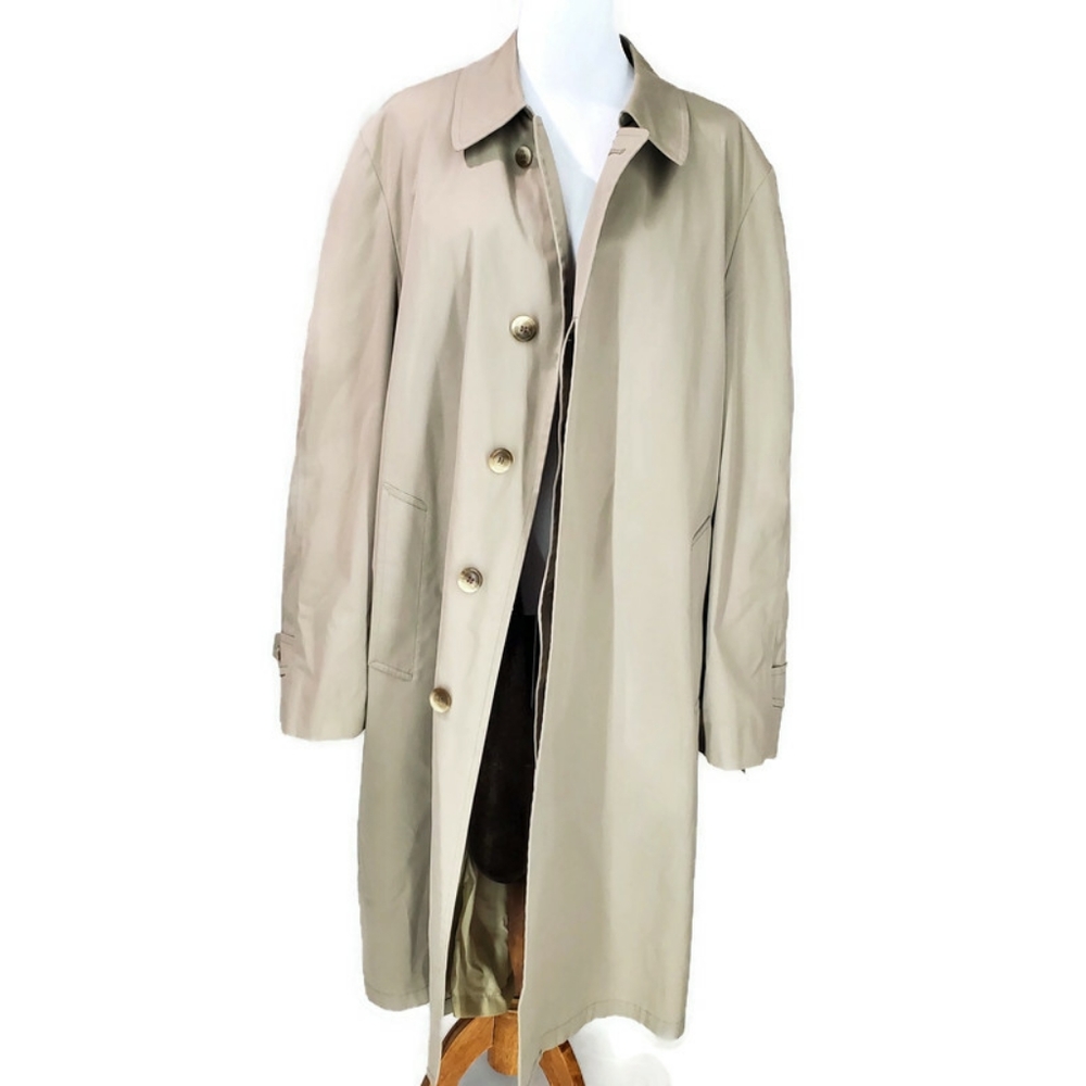 London Fog Vintage Men's Lined Trench Coat Classic Khaki Maincoats Size 44 L EUC - Picture 5 of 16